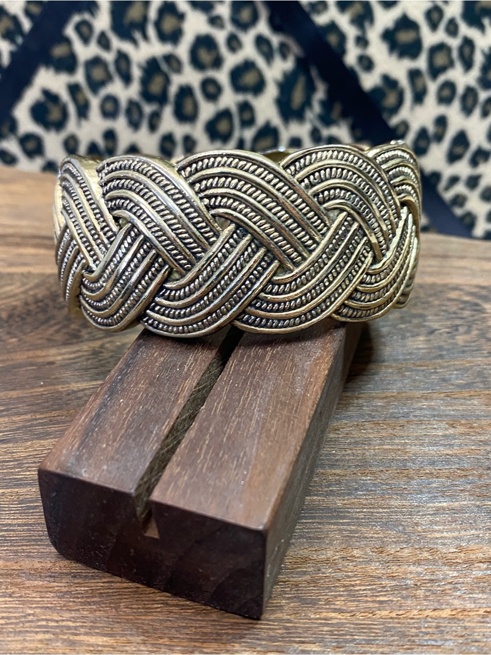 Vintage Gold-Tone Hinged Cuff Bracelet Woven Braided Statement Textured Look